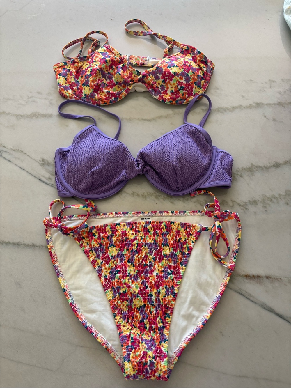 Old Navy Low Mid Rise Floral Ruched Bikini Set- 3 pcs Size S/M